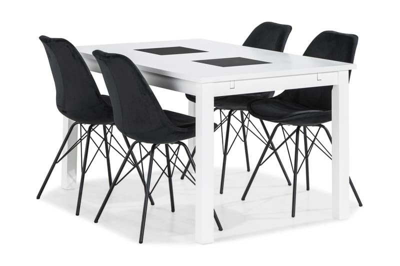 BARROW Matbord 140 Vit + 4 ZENIT Stol Sammet Svart - Matgrupp & matbord med stolar