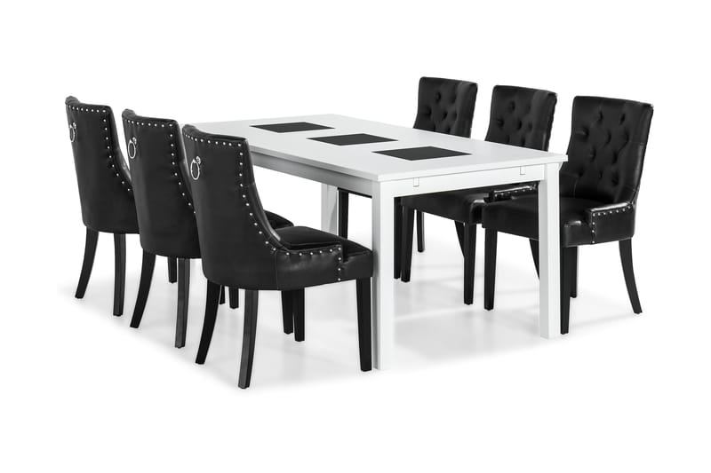 BARROW Matbord 180 Vit  + 6 CARMINE Fåtölj Svart PU - Möbler - Matplats - Matgrupp & matbord med stolar
