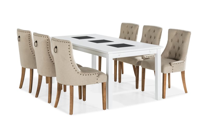 BARROW Matbord 180 Vit + 6 COLFAX Fåtölj Beige - Möbler - Matplats - Matgrupp & matbord med stolar