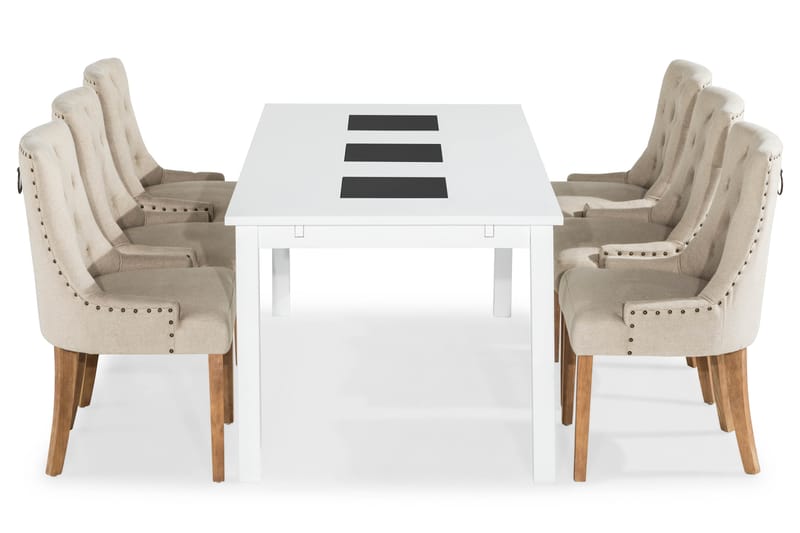 BARROW Matbord 180 Vit + 6 COLFAX Fåtölj Beige - Matgrupp & matbord med stolar