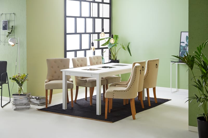 BARROW Matbord 180 Vit + 6 COLFAX Fåtölj Beige - Möbler - Matplats - Matgrupp & matbord med stolar