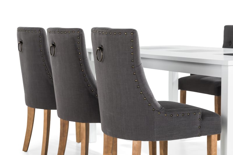 BARROW Matbord 180 Vit + 6 COLFAX Fåtölj Grå/Natur - Matgrupp & matbord med stolar