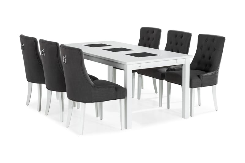 BARROW Matbord 180 Vit + 6 COLFAX Fåtölj Grå/Vit - Möbler - Matplats - Matgrupp & matbord med stolar