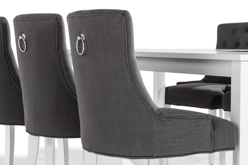 BARROW Matbord 180 Vit + 6 COLFAX Fåtölj Grå/Vit - Matgrupp & matbord med stolar