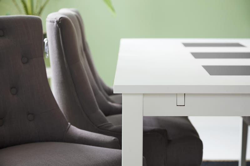 BARROW Matbord 180 Vit + 6 COLFAX Fåtölj Grå/Vit - Matgrupp & matbord med stolar