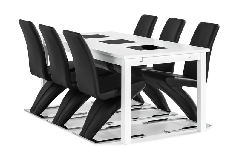 BARROW Matbord 180 Vit + 6 DUMAS Stol Svart - Matgrupp & matbord med stolar
