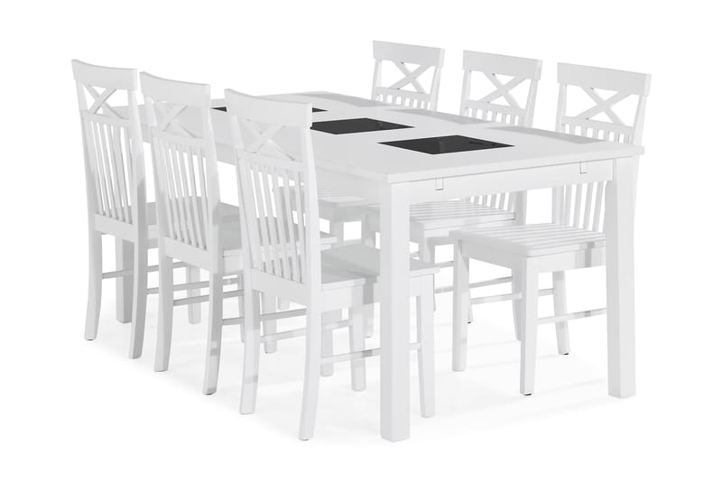 BARROW Matbord 180 Vit + 6 MELROSE Stol Vit - Matgrupp & matbord med stolar