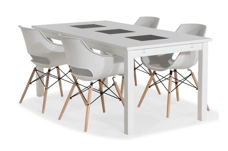 BARROW Matbord 180 Vit + 6 MORONI Stol Vit/Ek - Matgrupp & matbord med stolar