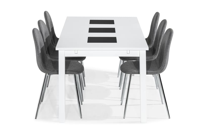 BARROW Matbord 180 Vit + 6 NIKOLAS Stol Mörkgrå - Matgrupp & matbord med stolar