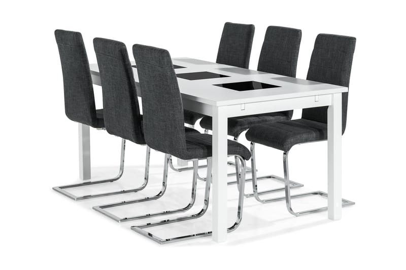 BARROW Matbord 180 Vit + 6 SALA Stol Mörkgrå - Möbler - Matplats - Matgrupp & matbord med stolar