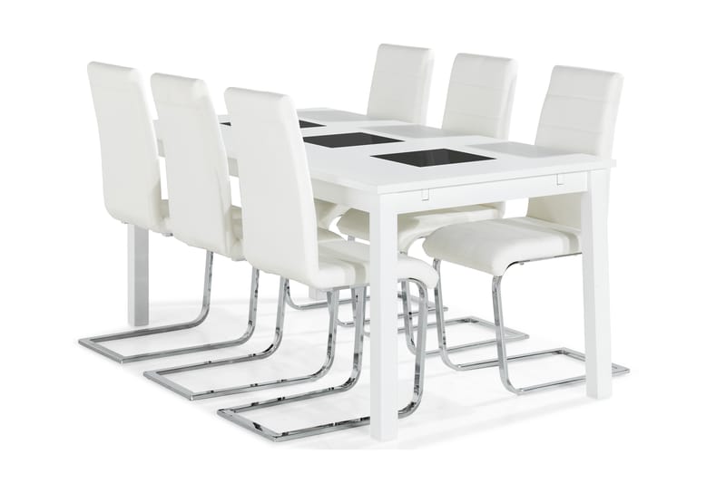 BARROW Matbord 180 Vit + 6 SALA Stol Vit PU - Möbler - Matplats - Matgrupp & matbord med stolar