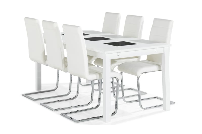 BARROW Matbord 180 Vit + 6 SALA Stol Vit PU - Matgrupp & matbord med stolar