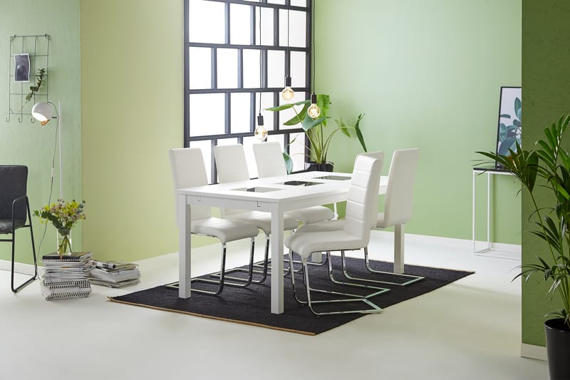 BARROW Matbord 180 Vit + 6 SALA Stol Vit PU - Möbler - Matplats - Matgrupp & matbord med stolar