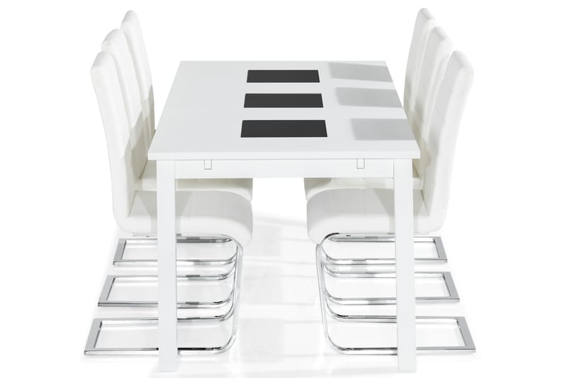 BARROW Matbord 180 Vit + 6 SALA Stol Vit PU - Möbler - Matplats - Matgrupp & matbord med stolar