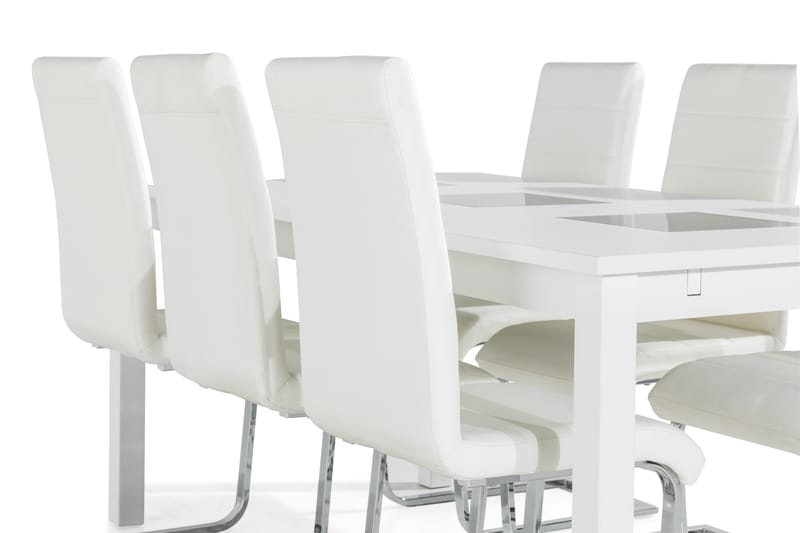 BARROW Matbord 180 Vit + 6 SALA Stol Vit PU - Möbler - Matplats - Matgrupp & matbord med stolar