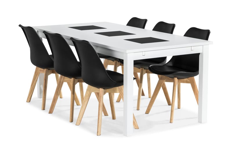 BARROW Matbord 180 Vit + 6 SANNA Stol Svart/Ek - Matgrupp & matbord med stolar
