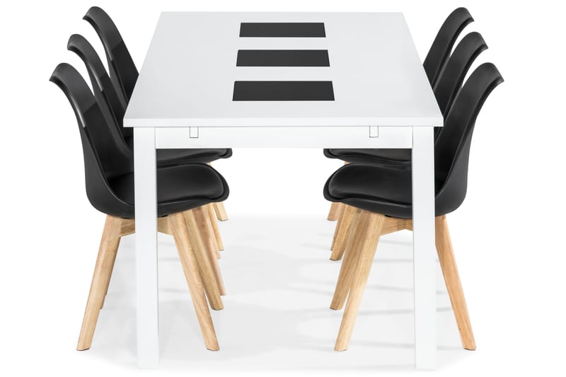 BARROW Matbord 180 Vit + 6 SANNA Stol Svart/Ek - Matgrupp & matbord med stolar