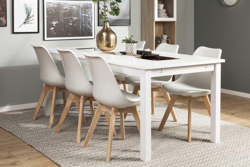 BARROW Matbord 180 Vit + 6 SANNA Stol Vit/Ek - Möbler - Matplats - Matgrupp & matbord med stolar