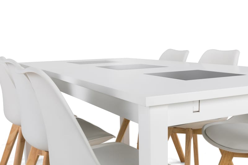 BARROW Matbord 180 Vit + 6 SANNA Stol Vit/Ek - Möbler - Matplats - Matgrupp & matbord med stolar