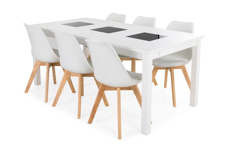BARROW Matbord 180 Vit + 6 SANNA Stol Vit/Ek - Möbler - Matplats - Matgrupp & matbord med stolar
