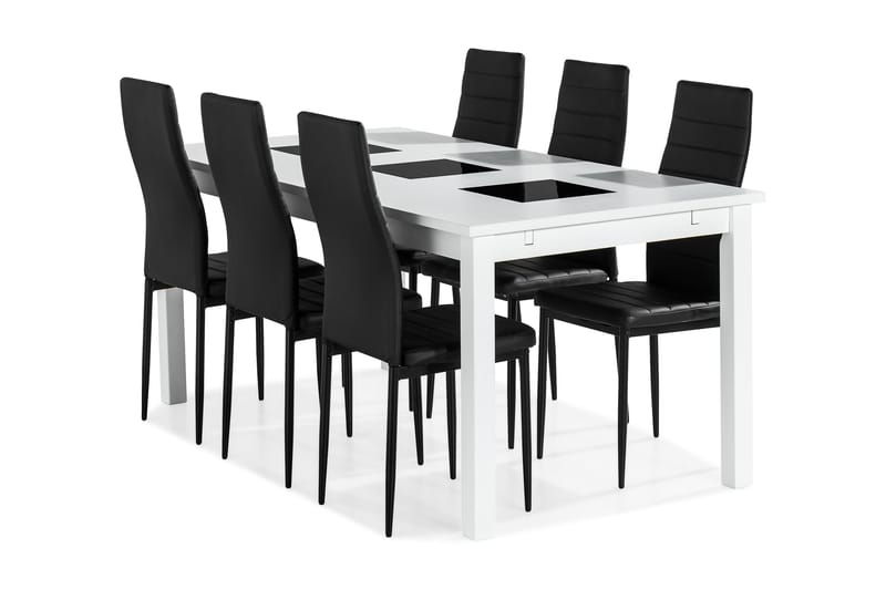 BARROW Matbord 180 Vit + 6 TEKLA Stol Svart - Matgrupp & matbord med stolar