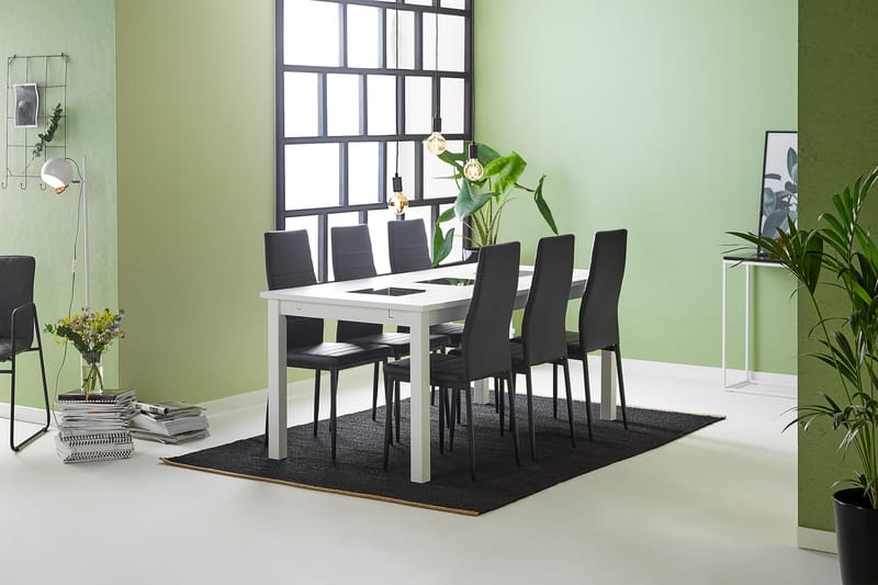 BARROW Matbord 180 Vit + 6 TEKLA Stol Svart - Matgrupp & matbord med stolar