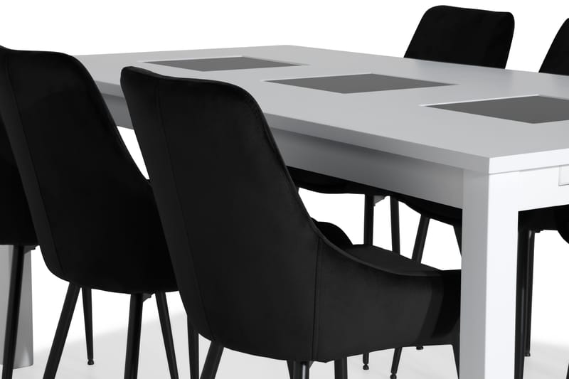 BARROW Matbord 180 Vit + 6 VIKEN Stol Svart - Matgrupp & matbord med stolar