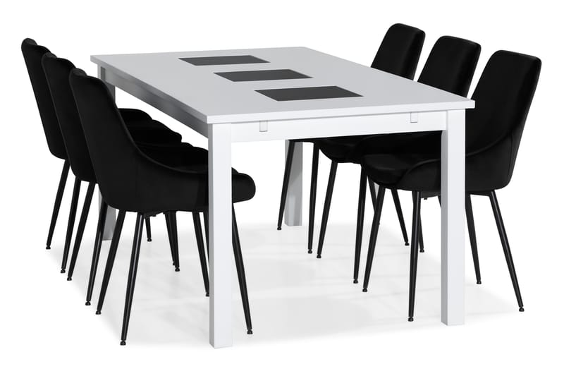 BARROW Matbord 180 Vit + 6 VIKEN Stol Svart - Matgrupp & matbord med stolar