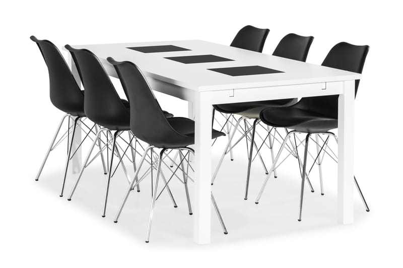 BARROW Matbord 180 Vit + 6 ZENIT Stol Svart/Krom - Matgrupp & matbord med stolar