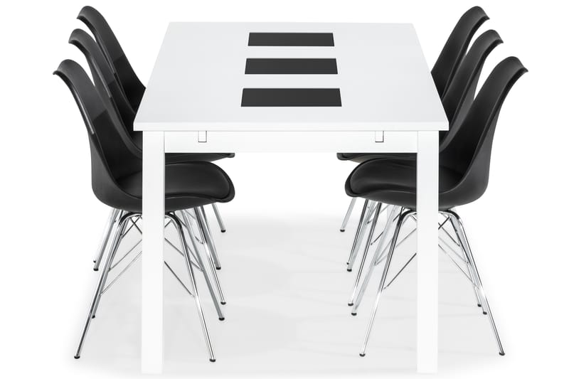 BARROW Matbord 180 Vit + 6 ZENIT Stol Svart/Krom - Matgrupp & matbord med stolar