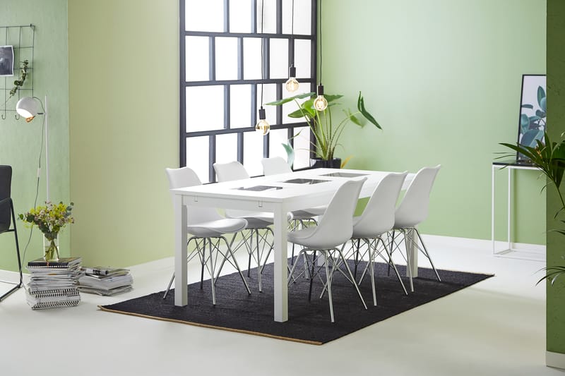 BARROW Matbord 180 Vit + 6 ZENIT Stol Vit/Krom - Möbler - Matplats - Matgrupp & matbord med stolar