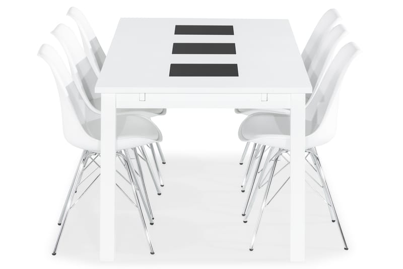 BARROW Matbord 180 Vit + 6 ZENIT Stol Vit/Krom - Möbler - Matplats - Matgrupp & matbord med stolar