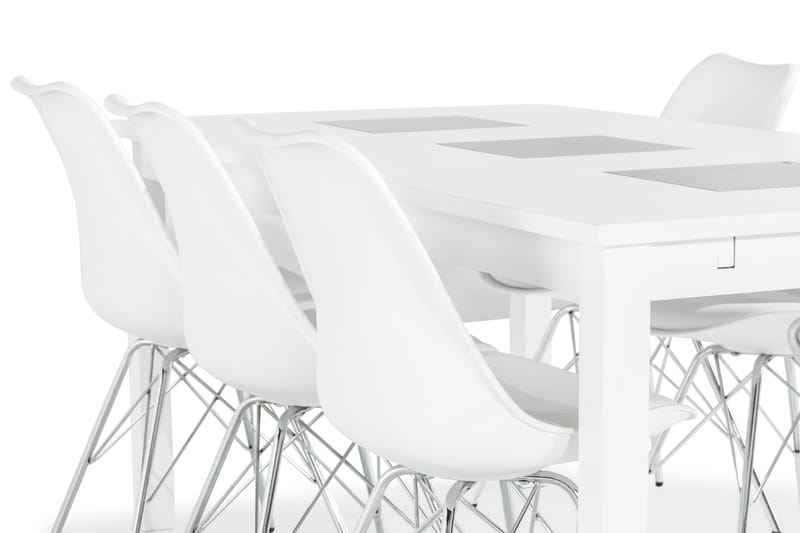 BARROW Matbord 180 Vit + 6 ZENIT Stol Vit/Krom - Möbler - Matplats - Matgrupp & matbord med stolar