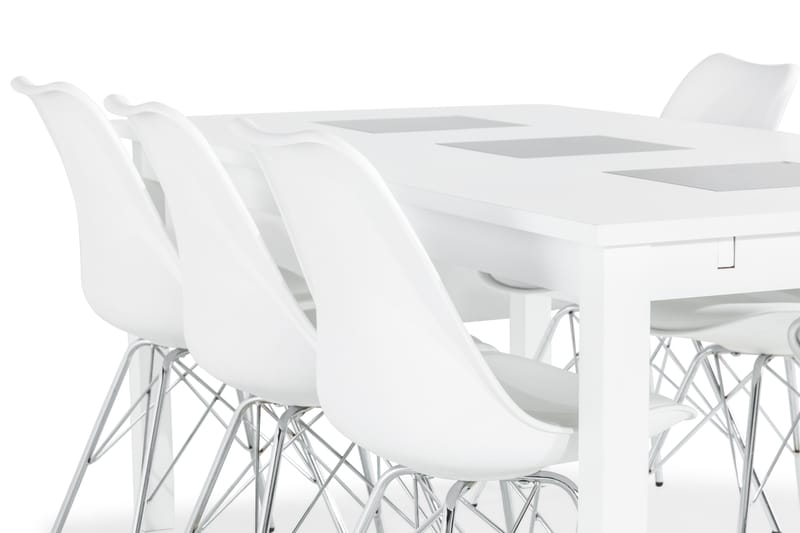 BARROW Matbord 180 Vit + 6 ZENIT Stol Vit/Krom - Matgrupp & matbord med stolar