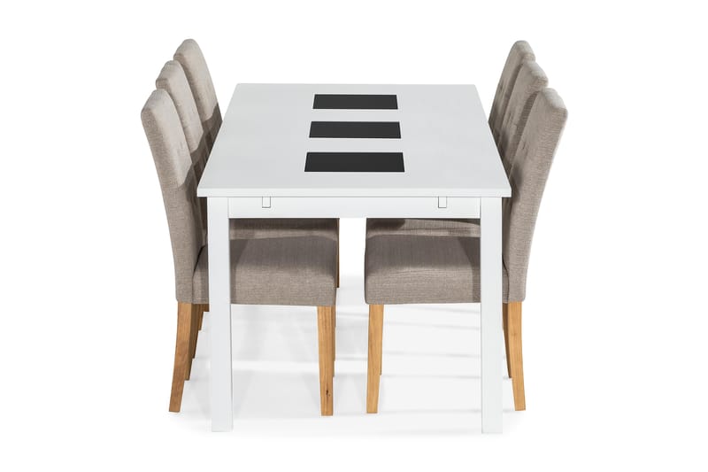 BARROW Matbord + 6 STILO Stol Vit/Beige/Ek - Matgrupp & matbord med stolar