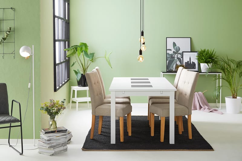 BARROW Matbord + 6 STILO Stol Vit/Beige/Ek - Möbler - Matplats - Matgrupp & matbord med stolar