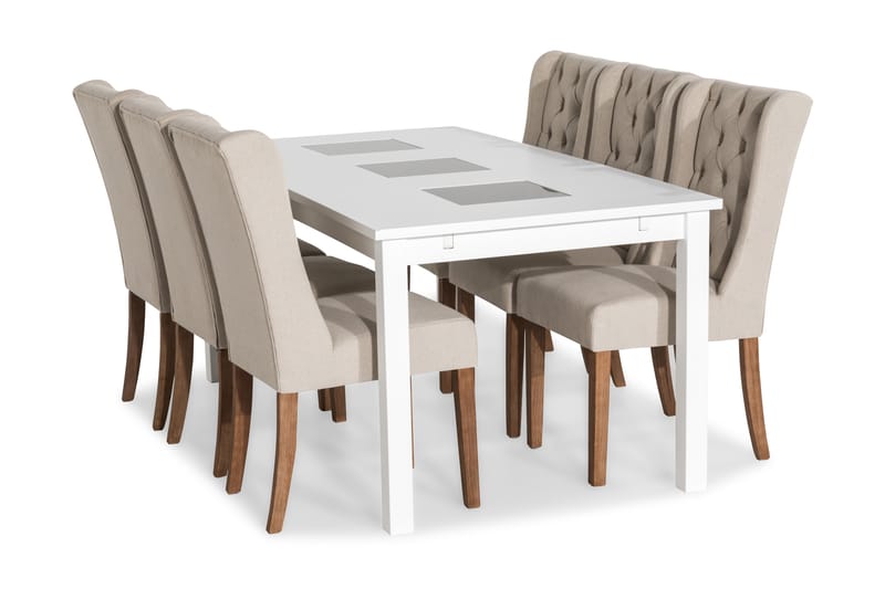BARROW Matgrupp 180 + 6 SELMA Stol Vintage Alm/Beige - Möbler - Matplats - Matgrupp & matbord med stolar