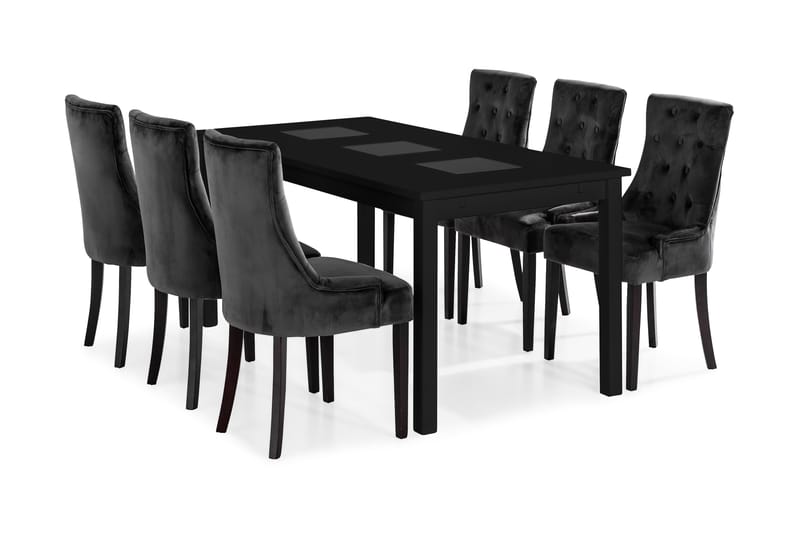 BARROW Matgrupp + 6 COLFAX Fåtöljer Svart - Matgrupp & matbord med stolar