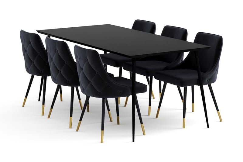 BARRY Matbord 180 CM med 6 KOLSVA Matstol Sammet - Matgrupp & matbord med stolar