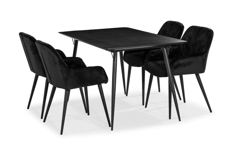 BARRY Matgrupp 140 Svart + 4 MARY Köksstol Sammet - Matgrupp & matbord med stolar