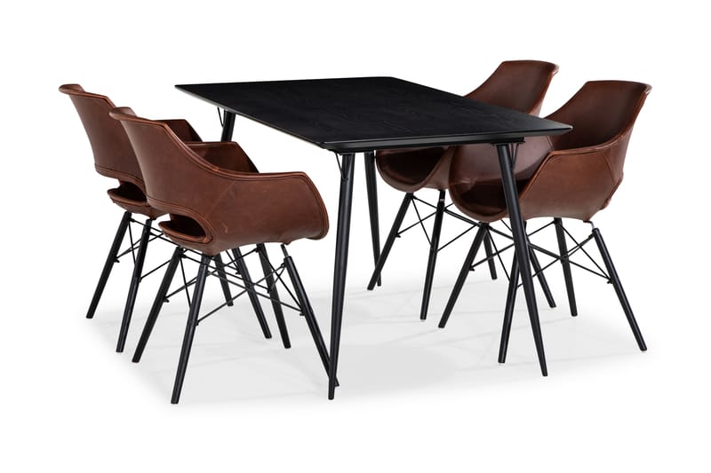 BARRY Matgrupp 140 Svart + 4 MORONI Matstol - Matgrupp & matbord med stolar