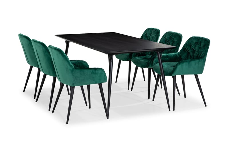 BARRY Matgrupp 180 Svart + 6 MARY Köksstol Sammet - Matgrupp & matbord med stolar