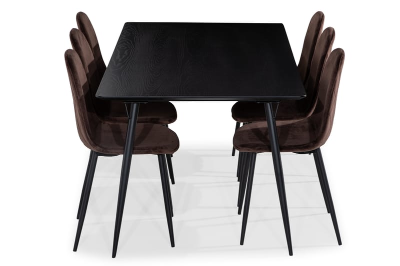 BARRY Matgrupp 180 Svart + 6 NIKOLAS Matstol Sammet - Matgrupp & matbord med stolar