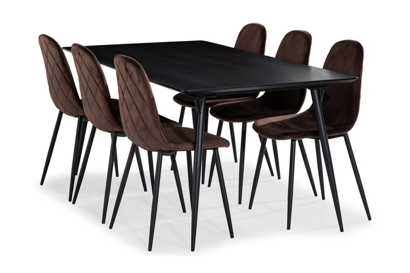 BARRY Matgrupp 180 Svart + 6 NIKOLAS Matstol Sammet - Matgrupp & matbord med stolar