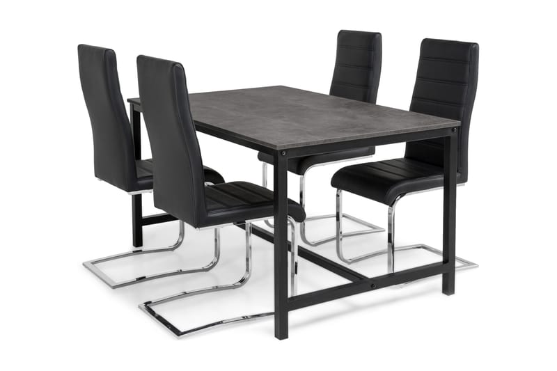 BECKY Matbord 140 + 4 SALA Stol Svart PU/Krom - Möbler - Matplats - Matgrupp & matbord med stolar