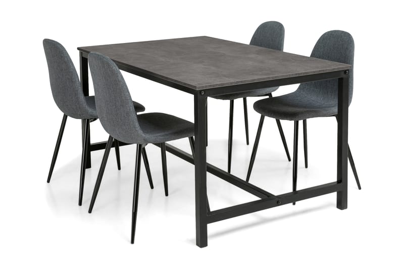 BECKY Matbord 140 Betong/Svart + 4 NIKOLAS Stol Grå - Matgrupp & matbord med stolar