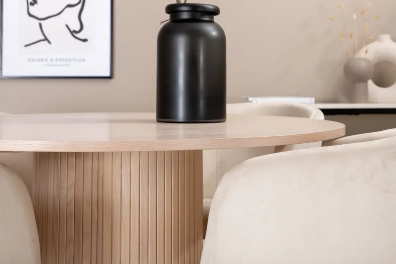 Biana Matgrupp 100 cm Rund inkl 4 Berita Sammetsstolar - Beige/Svart - Möbler - Matplats - Matgrupp & matbord med stolar