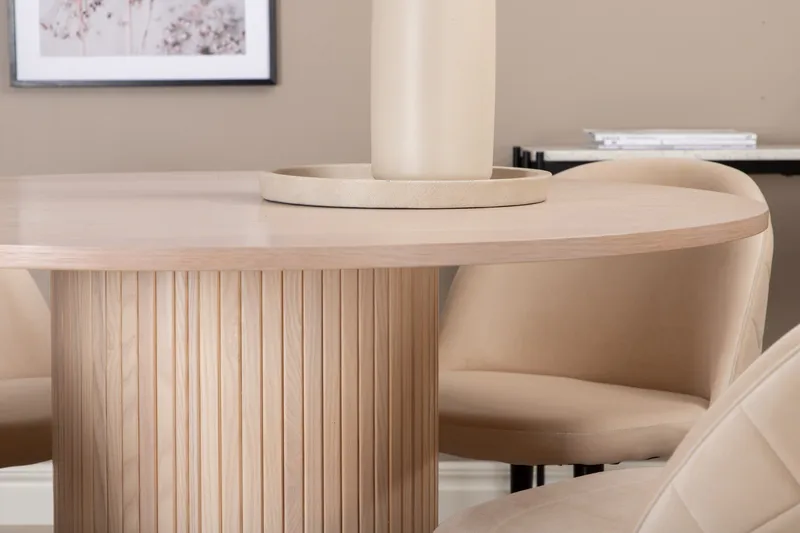 Biana Matgrupp 100 cm Rund inkl 4 Velvets Stolar - Beige/Svart - Möbler - Matplats - Matgrupp & matbord med stolar