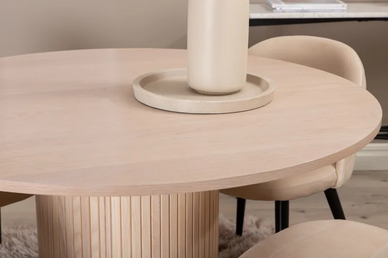 Biana Matgrupp 100 cm Rund inkl 4 Velvets Stolar - Beige/Svart - Möbler - Matplats - Matgrupp & matbord med stolar