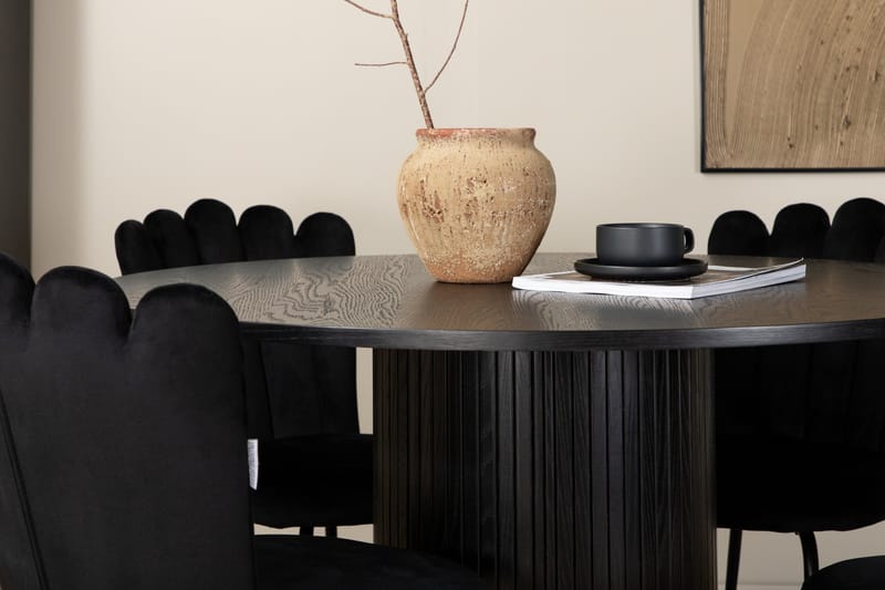 Biana Matgrupp 110 cm Rund inkl 4 Limhamn Sammetsstolar - Svart - Möbler - Matplats - Matgrupp & matbord med stolar